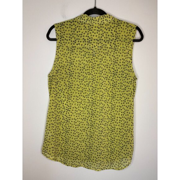 CAbi Sleeveless Button Up Blouse Womens L Yellow Black Floral Collar Flowy Sheer - Picture 1 of 8
